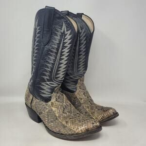 Vintage Cowtown Boots 10.5D Black Snakeskin Leather Western Cowboy USA Rodeo